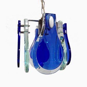 Vintage Ultramarine Blue and Teal Glass Pendant Lamp in the Style of Max Ingrand for Fontana Arte from Veca, Italy, 1960s
