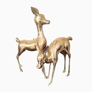 Extra Large French Brass ‘Bambi’ Deer Sculptures, 1970s, Set of 2
