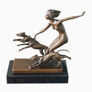 Bronze Sculpture of a Woman with Three Dogs, Austria, 1930s