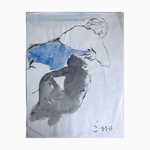 Henri Espinouze, Figure, Dessin Original, 1957