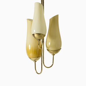 Brass and Glass Chandelier by Gunnel Nyman & Paavo Tynell