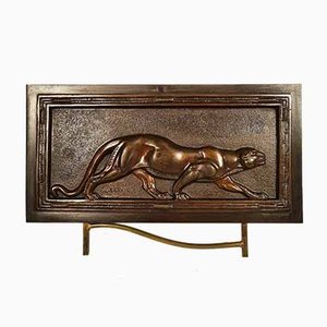 Art Deco Basrelief in Leoparein aus Bronze von Louis Carvin