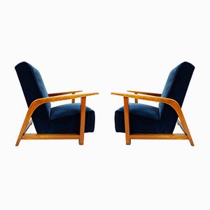 Italienische Lobby Sessel mit blauem Samt, 1940er, 2er Set