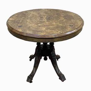 English Pedestal Table in Walnut Veneer, Ebony and Boxwood, Late 1800s