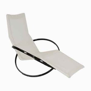 Jetstar Rocking Chair in Brown Lacquered Steel and Cream Canvas by Roger Lecal, France, 1970s