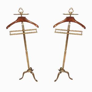 Neoclassical Style Valet Stands in Mahogany and Gold Brass, Set of 2
