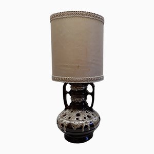 Vintage Fat Lava Style Ceramic Table Lamp with Beige Parchment Shade & Openwork Base with Interior Lighting, 1970s