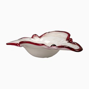 Italian Murano Art Glass Bowl in White, Red & Gold Dust