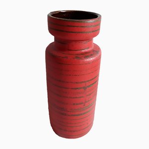 Vintage Orange Ceramic Number 517-30 Vase with Irregular Horizontal Green Stripes by Scheurich, 1970s