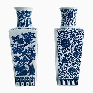 Ensemble de Vases Mid-Century Illustrés Bleus en Céramique de OTC, Chine, 1960s, Set de 2