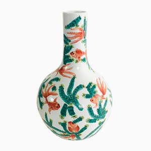 Mid-Century Chinese Fish Illustrated Spout Vase, 1960s