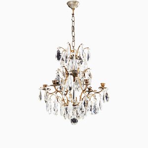 Antique Rococo Crystal 6-Arm Chandelier with Different Cut Crystals, 1900s