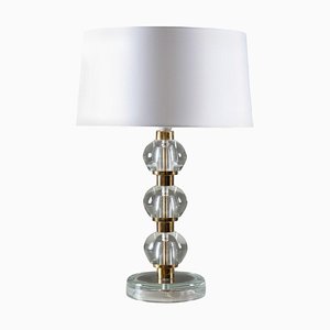 Mid-Century Scandinavian Table Lamp in Brass and Glass