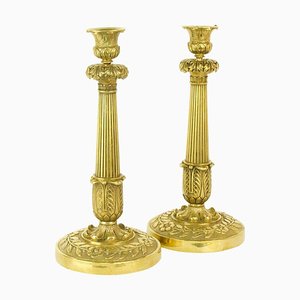 Candelabros Imperio grandes de bronce dorado, France, 1820. Juego de 2