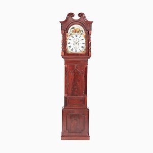 Antique Mahogany Eight Day Moonphase Grandfather Clock with Painted Face