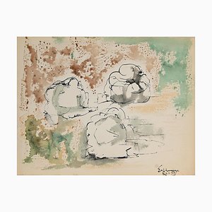 Henri Espinouze, Figures, Encre Originale et Aquarelle, 1957