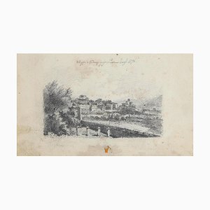 Le Paysage Urbain d'Ardenza, Livourne, Dessin au Dessin Original, 1870