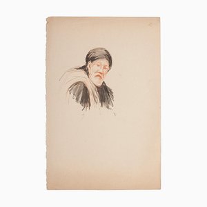 The Old Arab Man, Original Watercolor on Paper, 19th Century