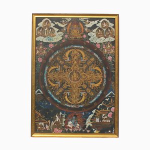 Pittura Tibet, Nepal-Thangka, vintage con cornice dorata