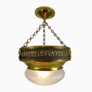 Art Nouveau Ceiling Lamp in Polished Brass