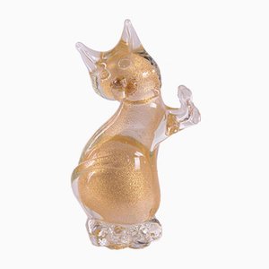 Vintage Murano Glass Cat with Gold Accents