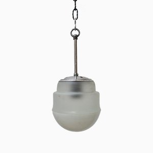 Small Mid-Century Two-Tone Opaline and White Glass Pendant Lamp