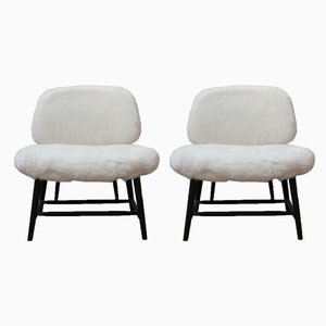 Sheepskin Shearling TeVe Lounge Chairs by Alf Svensson, Set of 2