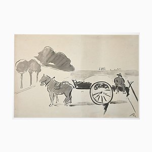 Desconocido, Agricultor en el trabajo, Acuarela original, principios del siglo XX
