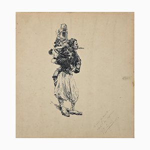 R. Legrand, Arab Soldier, Original Pen Drawing, 1880