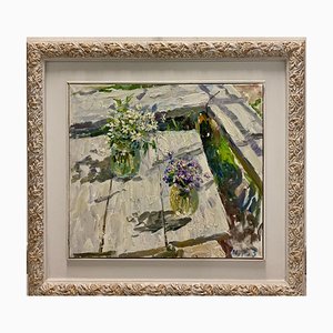 Georgij Moroz, Flores sobre la mesa, óleo sobre lienzo, 2000