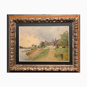 Paul Lecomte, Village at the Edge of River Impressionism, Francia, 1880