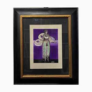 Julien le Bordays, Odalisque, Arabic, Women, Harem, 1920, Purple & Black Watercolor