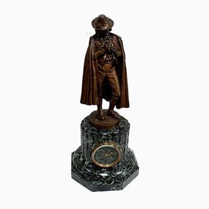 Horloge Joueur de Flûte en Bronze et en Marbre par CA Calmels, Fin 1800s