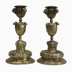 Bronze Table End Candlesticks, Late 19th Century, Set of 2