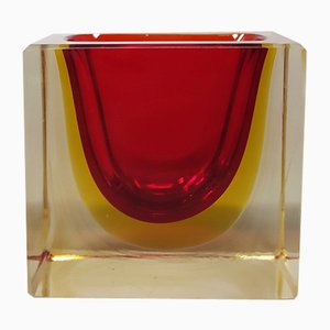 Rectangular Red and Yellow Bowl or Catch-All by Flavio Poli for Seguso, 1970s