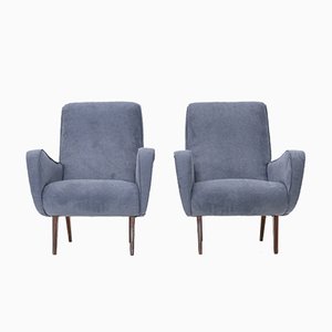 Armchairs in Gray-Blue Fabric, 1950s, Set of 2