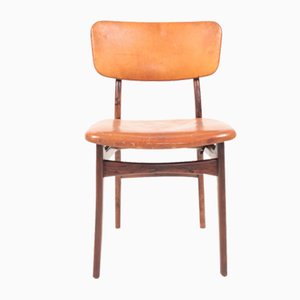 Silla auxiliar Mid-Century de palisandro y cuero patinado de Gustav Bertelsen