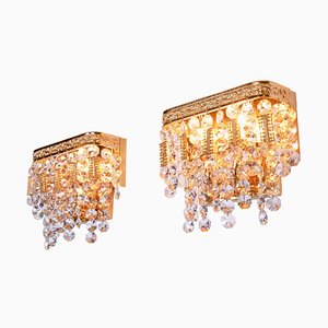 Deutsche Glamouröse Jewel Wandlampe aus Kristallglas & vergoldetem Messing von Palwa, 2er Set