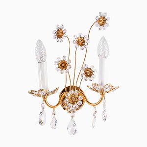 German Glamorous Jewel Wall Lamp in Crystal & Gilt-Brass from Palwa, 1960