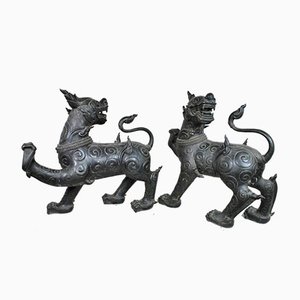 Qilin Chimeric Animal Sculptures in Bronze, Late 19th Century, Set of 2