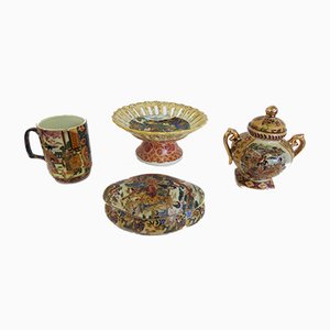 Set di ceramiche Satsuma dipinta a mano, anni '50, set di 4