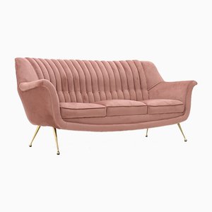 3-Sitzer Sofa in rosa Samt, 1950er