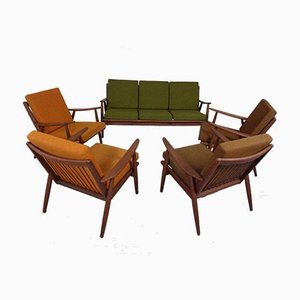 Mid-Century Danish Teak Lounge Chairs & Sofa in Kvadrat Tonica 2, Set of 5