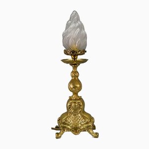 Lampe de Bureau Style Rococo en Verre Givré Blanc et Bronze, 1930s