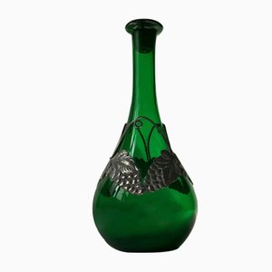 Art Nouveau Green Decanter in Glass and Pewter from Holmegaard, 1920s