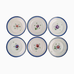 Antique Plates in Hand-Painted Porcelain with Flowers from Royal Copenhagen, Set of 6