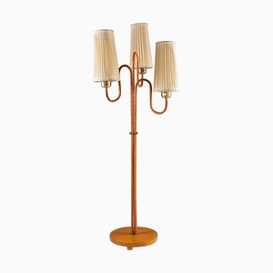 Swedish Modern Floor Lamp in Brass and Leather