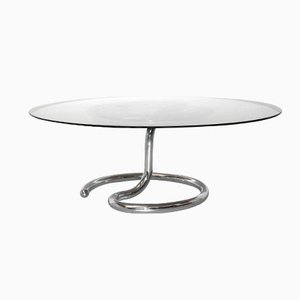 Vintage Curved Chromed Glass Coffee Table