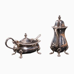 Vintage English Silver-Plated Mustard Pot & Pepperette, Mid-20th Century, Set of 2