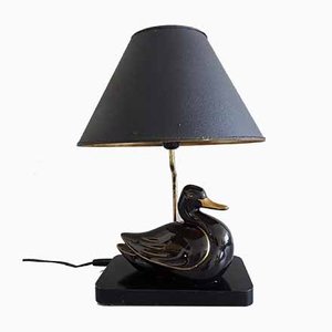 Lampada da tavolo Duck in ceramica nera e dorata, anni '70